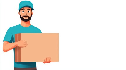 Delivery man handling package, cartoon style illustration, isolated on white background