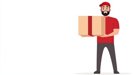 Delivery man handling package, cartoon style illustration, isolated on white background