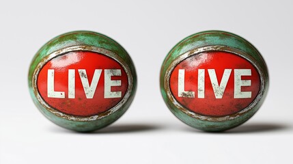 live badge isolated on white. Pin button two sides