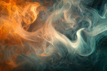 Fototapeta premium Swirling, colorful smoke patterns against a dark background, providing a mysterious and artistic texture for digital overlays. 