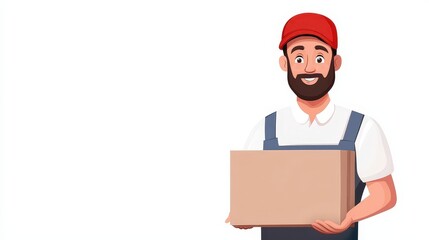Delivery worker with package, cubisminspired design, isolated on white background
