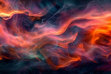 Fototapeta premium Swirling, colorful smoke patterns against a dark background, providing a mysterious and artistic texture for digital overlays. 