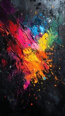 Obraz premium Abstract colorful paint splattered on a black background.