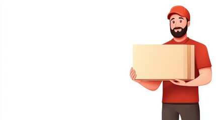 Deliveryman giving a package, colorful handdrawn art, isolated on white background