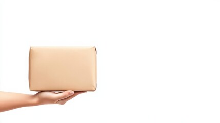 Hands holding a package, surreal style illustration, isolated on white background