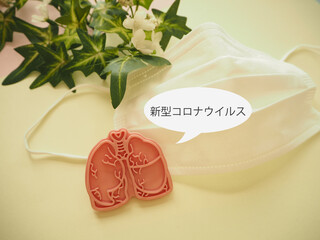 肺の模型と新型コロナウイルスの文字