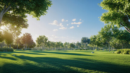 Obraz premium a sunny outdoor park with lush green grass