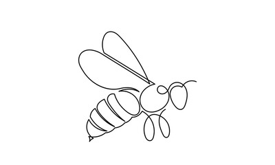 Honey bee vector, one continuous line drawing of a honeybee.single line drawing of a flying bee. line art isolated on a white background, illustrating a honey bee and honeycomb.