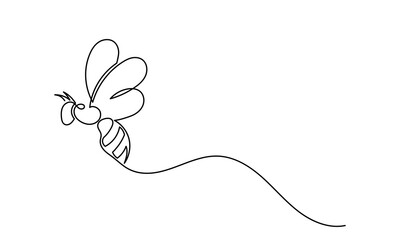 Honey bee vector, one continuous line drawing of a honeybee.single line drawing of a flying bee. line art isolated on a white background, illustrating a honey bee and honeycomb.