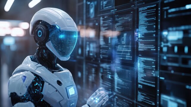 3D model of AI working with insurance agents with protective shields floating above digital documents