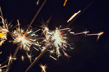 Wunderkerze - Neujahr / Silvester / Feier - Glittering - Burning Sparkler, Happy New Year ,- Blurred Bokeh Light