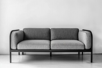 Fototapeta premium Minimalistic Modern Sofa in Empty Room: Simple, elegant sofa set against a blank wall, conveying sophistication in a minimalist interior setting.
