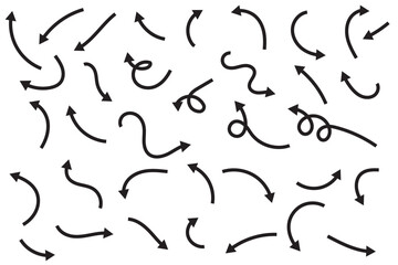 Hand drawn doodle arrows. Set of simple vector arrows.