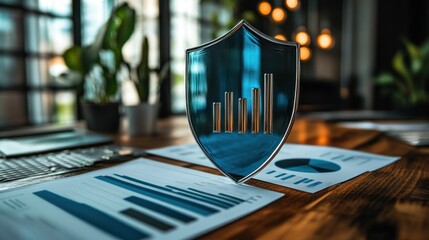 Insurance claim documents covered with protective shield With coverage statistics graphs around