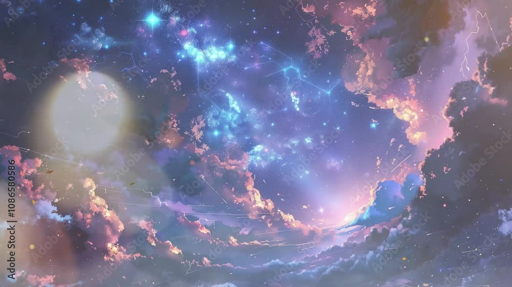 Wall mural background with sky space view seamless looping overlay 4k virtual video animation background