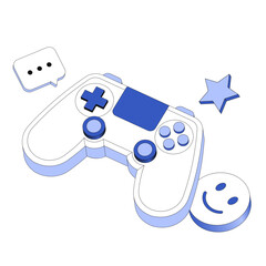 Gamepad and smiley face, speech bubble and star around it