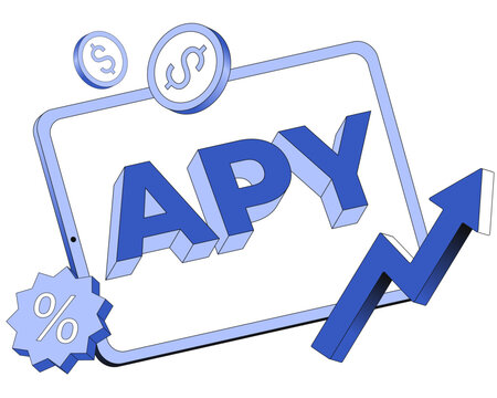Lettering APY with coins, percent sign and arrow text