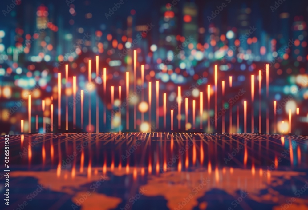 Poster abstract cityscape with illuminated data bars