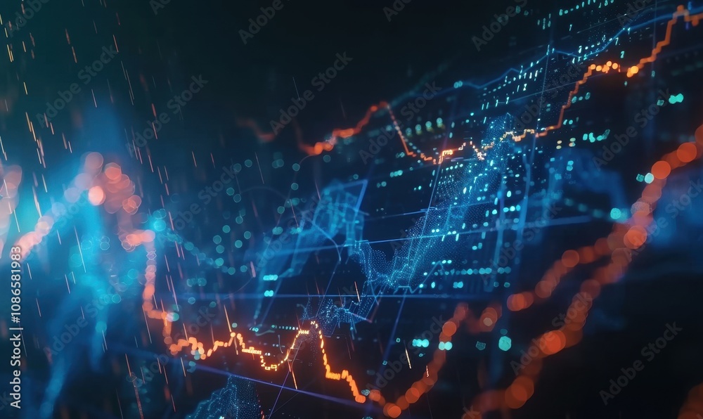 Poster abstract digital data visualization showing stock market trends