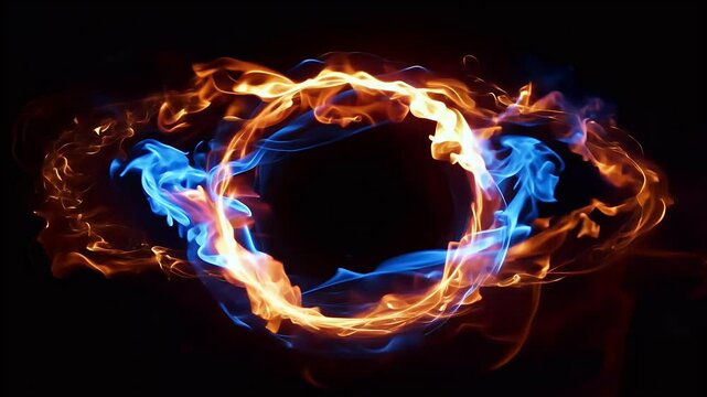 blue fire smoke effect swirling circular ring particle vortex motion graphics 4K looped ideal adding dynamic logos titles text black background circle graphic flowing around shape copy logotype