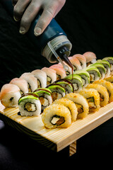 Set of maki sushi rolls nikkei japanese food combo maki