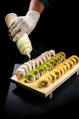 Set of maki sushi rolls nikkei japanese food combo maki