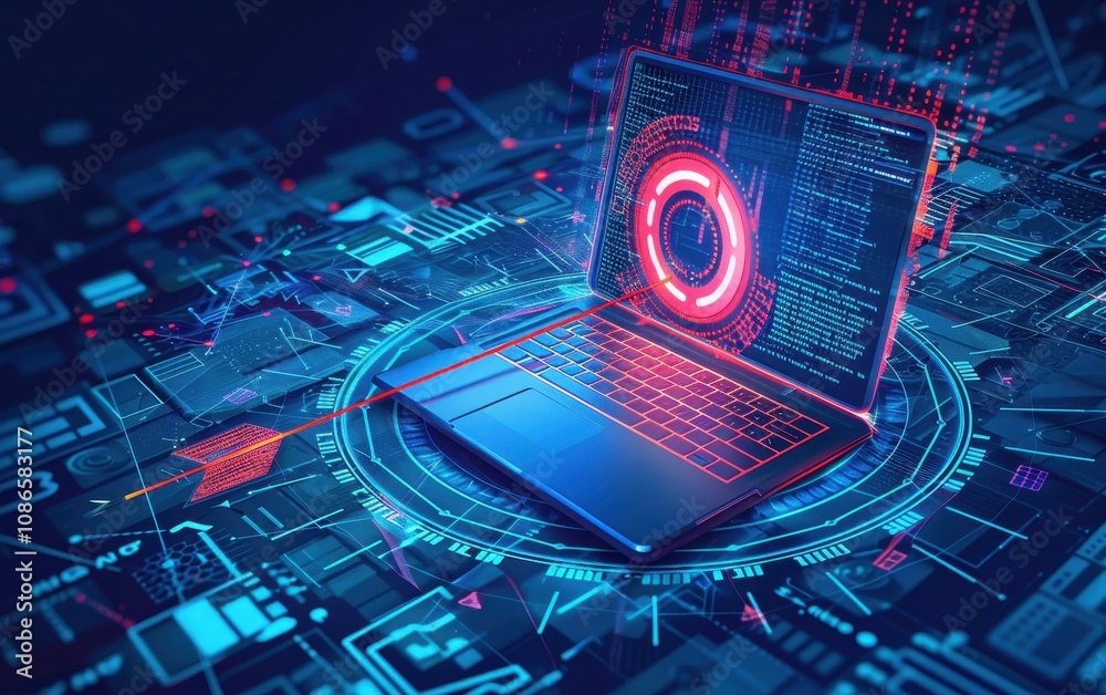 Poster laptop cybersecurity system data protection target