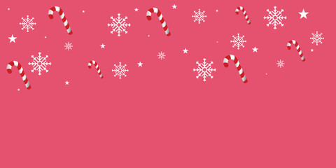 Christmas border or frame with fir branches, berries and candy isolated on snowy background. Vector illustration eps10
