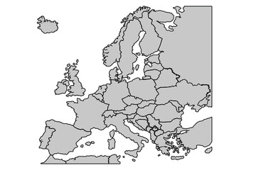 Fototapeta premium Europe map isolated on white background. for website layouts, background, education, precise, customizable, Travel worldwide, map silhouette backdrop, earth geography, political, reports.