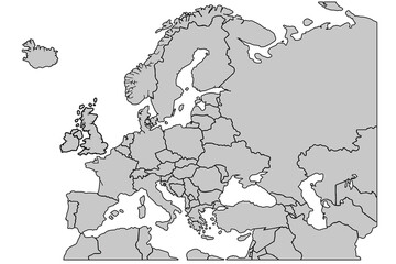 Europe map isolated on white background. for website layouts, background, education, precise, customizable, Travel worldwide, map silhouette backdrop, earth geography, political, reports.