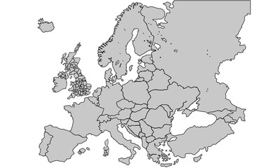 Europe map isolated on white background. for website layouts, background, education, precise, customizable, Travel worldwide, map silhouette backdrop, earth geography, political, reports.