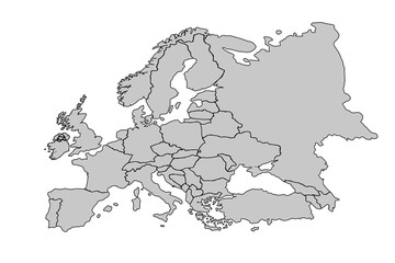 Obraz premium Europe map isolated on white background. for website layouts, background, education, precise, customizable, Travel worldwide, map silhouette backdrop, earth geography, political, reports.