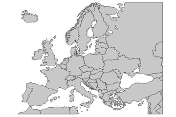 Fototapeta premium Europe map isolated on white background. for website layouts, background, education, precise, customizable, Travel worldwide, map silhouette backdrop, earth geography, political, reports.