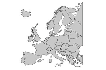 Europe map isolated on white background. for website layouts, background, education, precise, customizable, Travel worldwide, map silhouette backdrop, earth geography, political, reports.