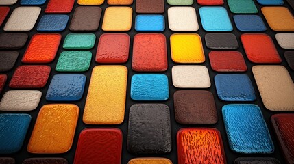 Fototapeta premium Colorful Mosaic of Glossy Rectangles in Vibrant Hues Creating a Dynamic and Modern Aesthetic Ideal for Backgrounds or Textures in Various Design Projects