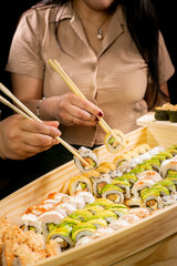 ship of Set maki sushi rolls nikkei japanese food, combo maki