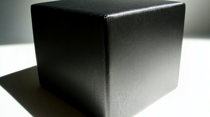 Big black cube box on white background. Prepared for advertising concept. Contains free writable space