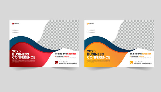 Corporate horizontal business conference flyer template design. Business conference template banner design or online webinar and technology conference social media banner 