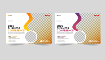 Corporate horizontal business conference flyer template design. Business conference template banner design or online webinar and technology conference social media banner 