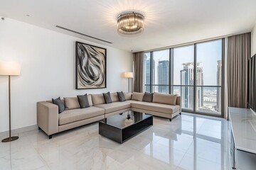 Elegant Living Room with Skyline View
