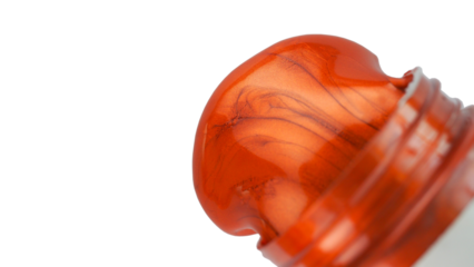 Acrylic paint pouring out of the bottle with a brush on a white background