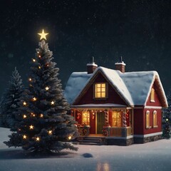 Christmas tree in front of a house