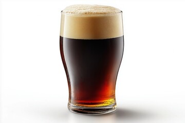 Dynamic splash of beer with frothy head overflowing from a glass, capturing the lively bubble action isolated