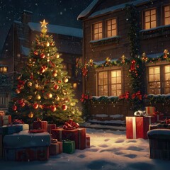 Christmas tree in front of a house