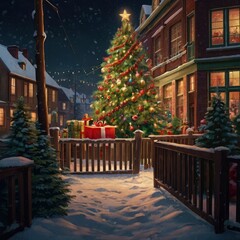 Christmas tree in front of a house