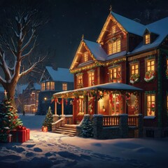 Christmas tree in front of a house