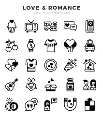 Set of Love & Romance Icons. Simple line art style icons pack.