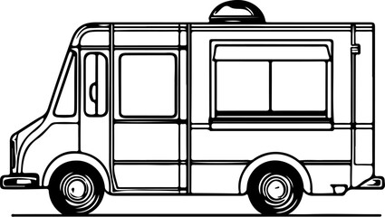 Illustration of an food truck. Design element for emblem, sign, badge. Vector illustration