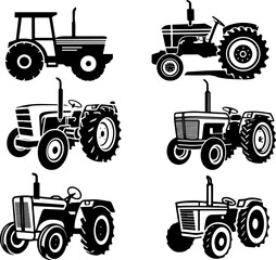 Set of retro tractor icons. Design elements for logo, label, emblem, sign. Vector illustration