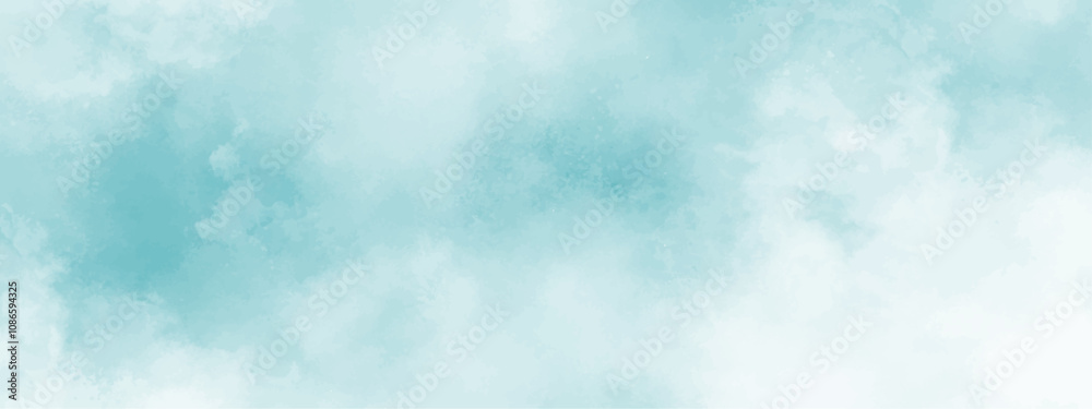 Poster Abstract background with Clouds and Bright sky with white clouds. Blue sky with clouds and watercooler digital art painting. Background ethereal fog pastel blue with copy space